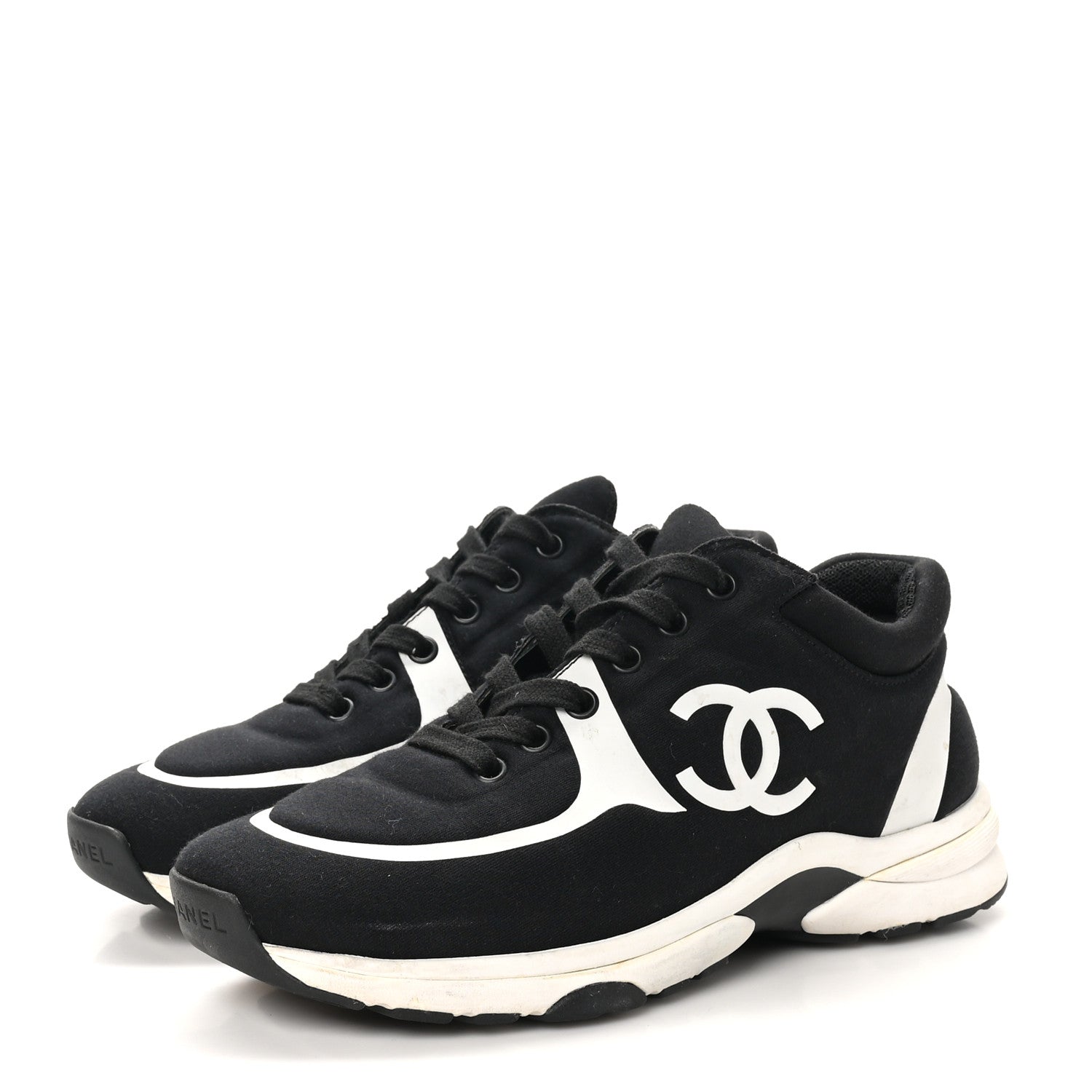 Chanel Nylon Suede Calfskin Womens CC Sneakers 37 Black White 4 of 10