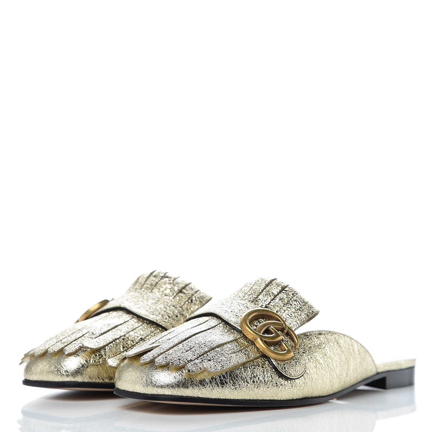 Galassia Womens GG Marmont Fringe Slippers 40 Platino