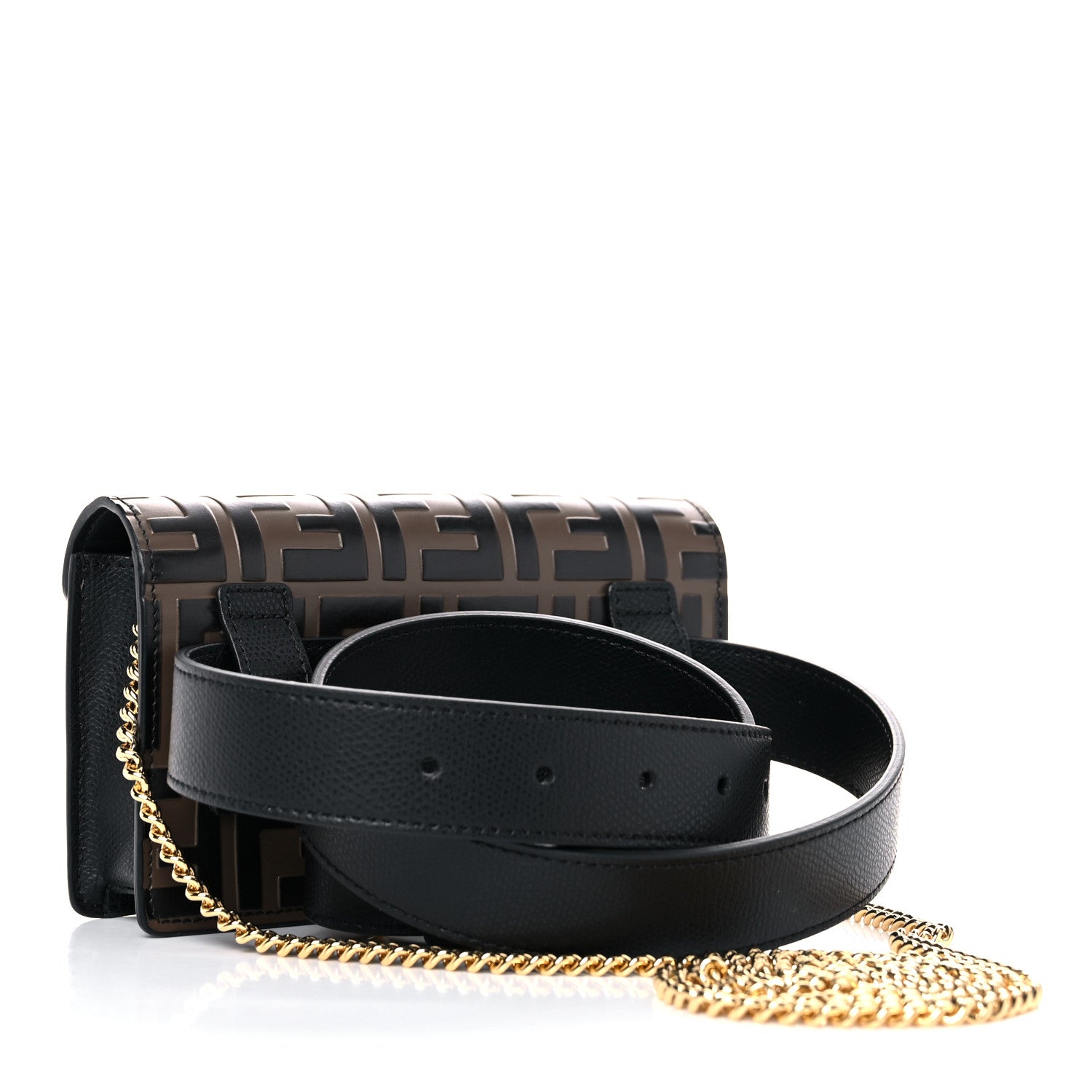 Fendi Vitello Cruise F is Fendi Bi-Color FF 1974 Embossed Envelope Belt Bag Maya Black 3 of 16