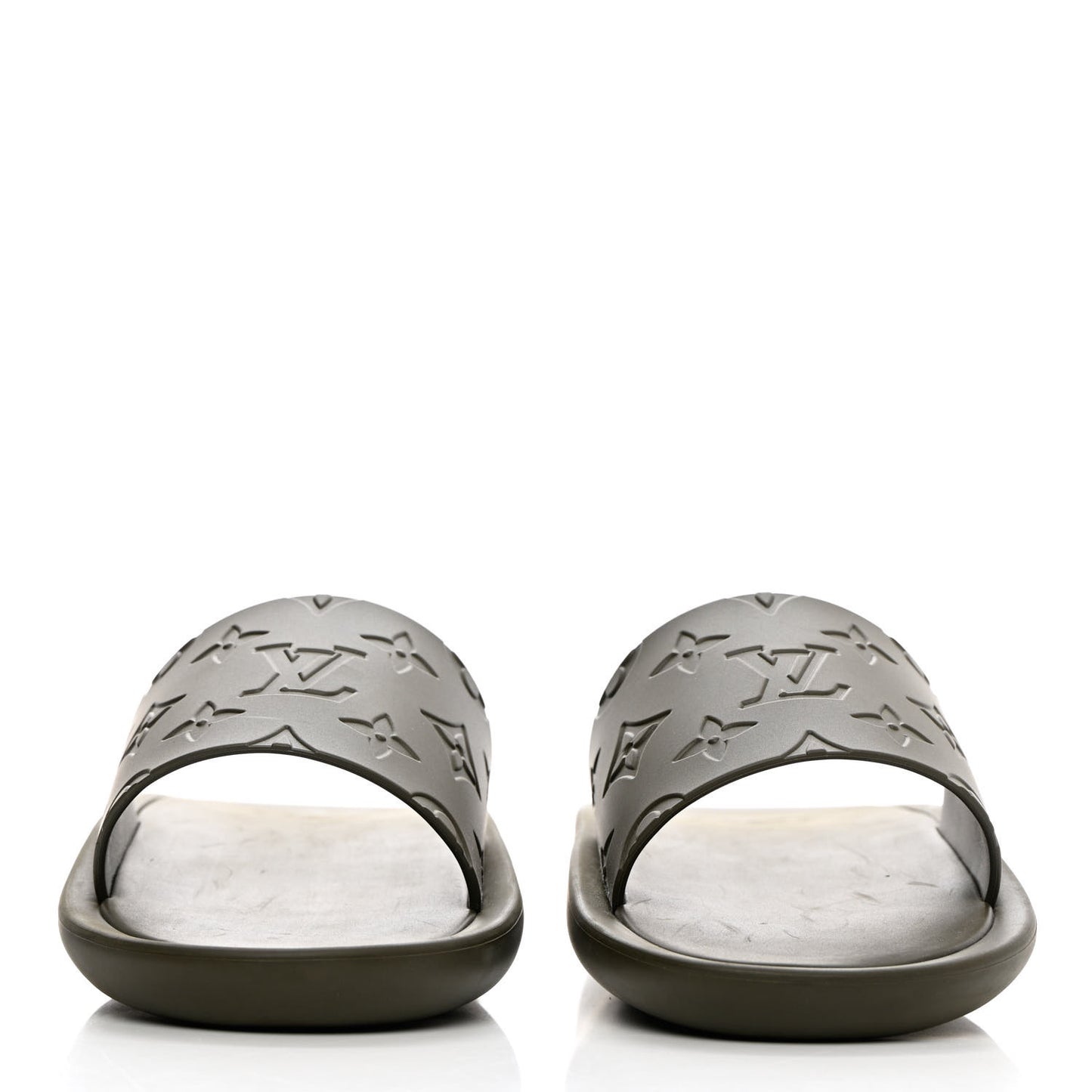 Matte Rubber Monogram Embossed Sunbath Slide Sandals 39 Khaki