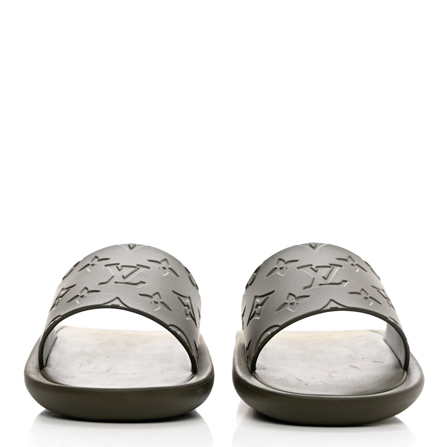 Louis Vuitton Matte Rubber Monogram Embossed Sunbath Slide Sandals 39 Khaki 2 of 13