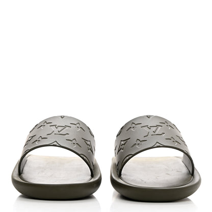 Louis Vuitton Matte Rubber Monogram Embossed Sunbath Slide Sandals 39 Khaki 2 of 13