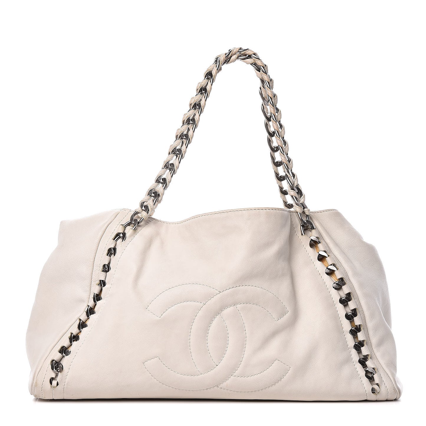 Calfskin Large East West Modern Chain Tote White