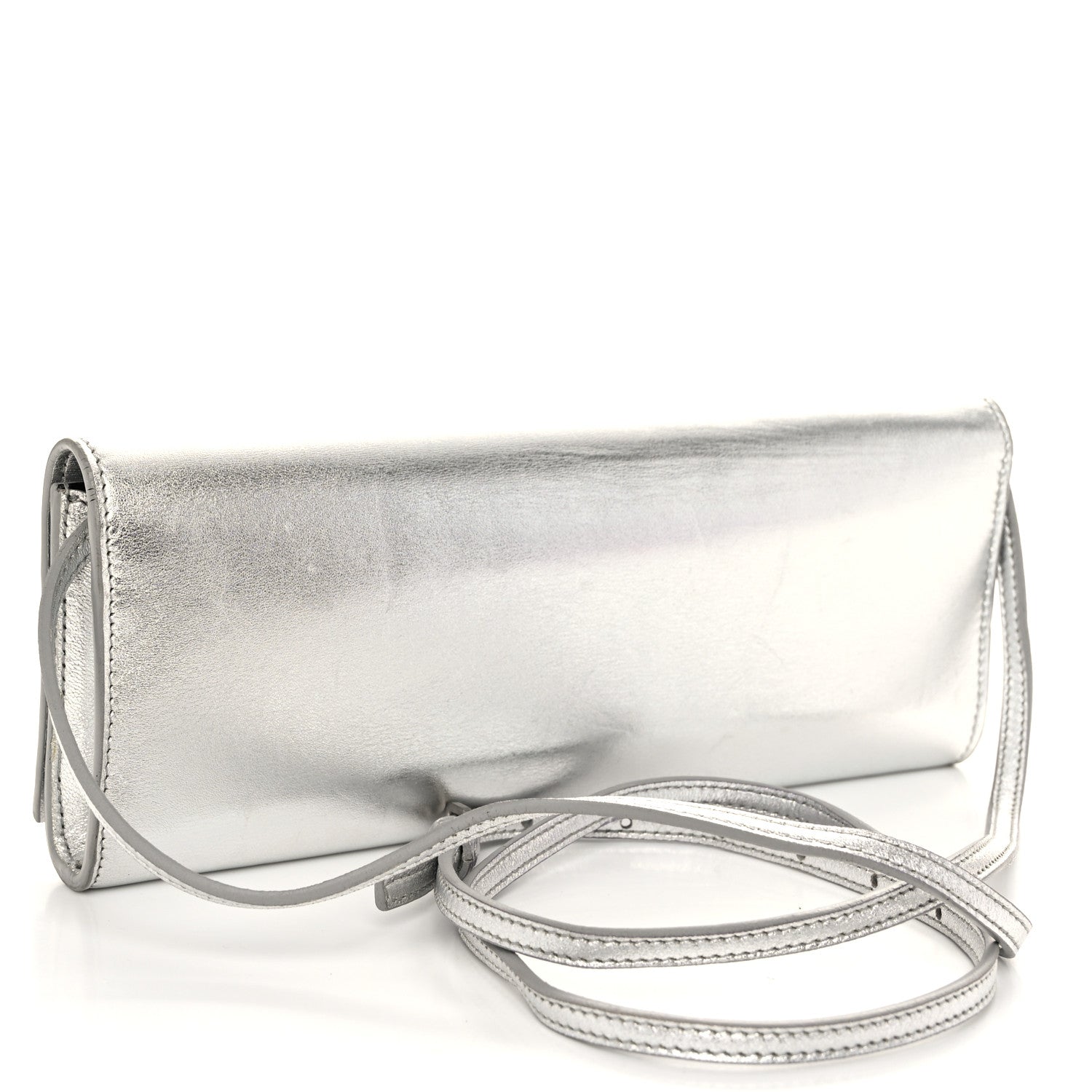 Saint Laurent Metallic Nappa Silk Fetiche Clutch Argento 3 of 11