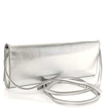 Saint Laurent Metallic Nappa Silk Fetiche Clutch Argento 3 of 11
