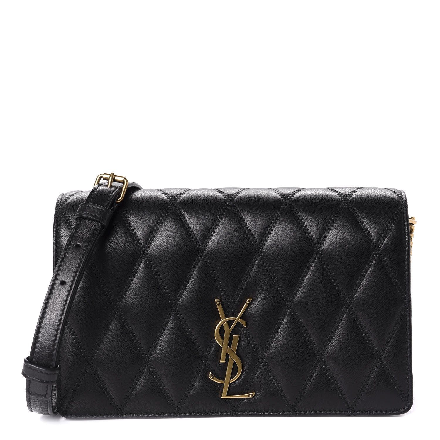 Saint Laurent Lambskin Diamond Quilted Monogram Angie Chain Bag Black 1 of 11
