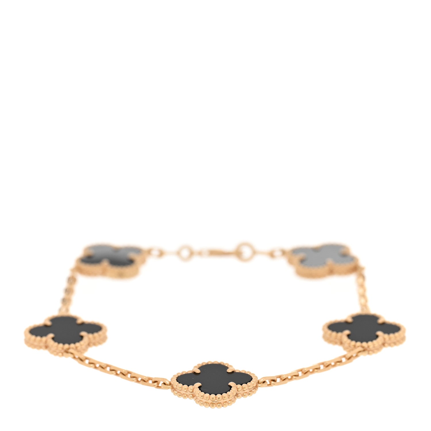 Van Cleef & Arpels 18K Yellow Gold Black Onyx 5 Motifs Vintage Alhambra Bracelet 1 of 6