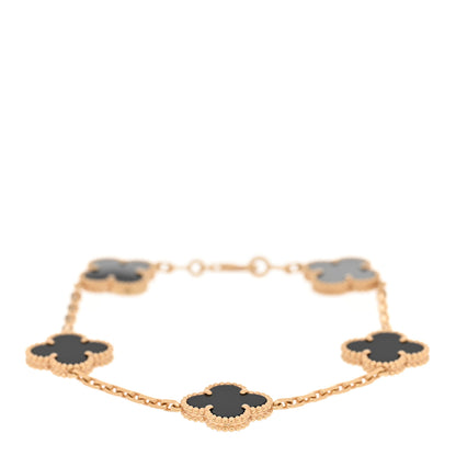 Van Cleef & Arpels 18K Yellow Gold Black Onyx 5 Motifs Vintage Alhambra Bracelet 1 of 6