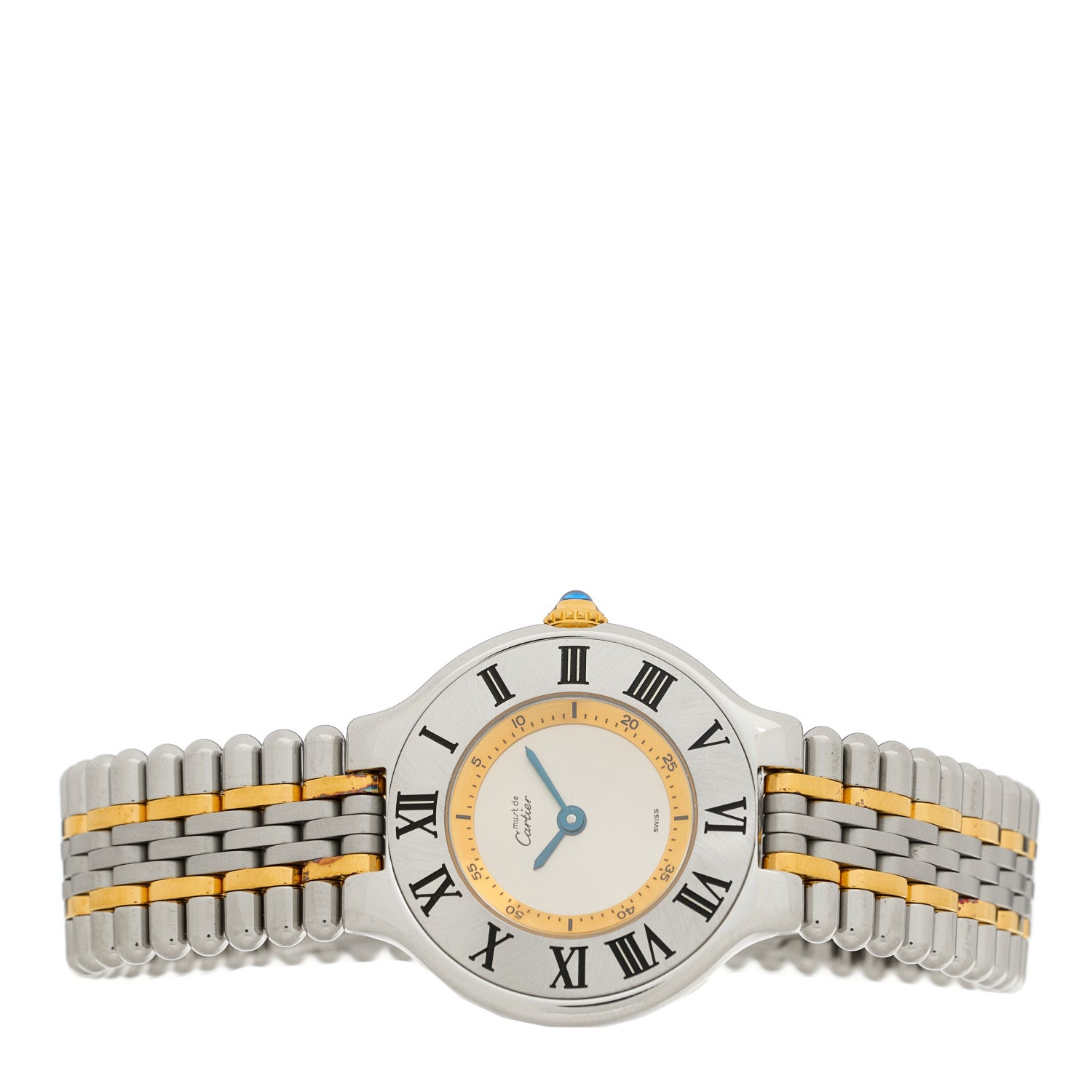 Cartier Stainless Steel 18K Yellow Gold 28mm Must De 21 Bullet Link Quartz Watch 2 of 4