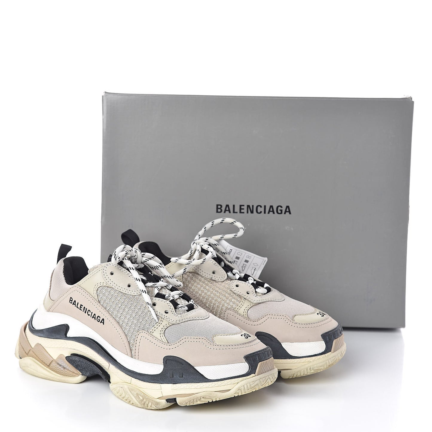 Fabric Mesh Womens Triple S Sneakers 38 Beige Black