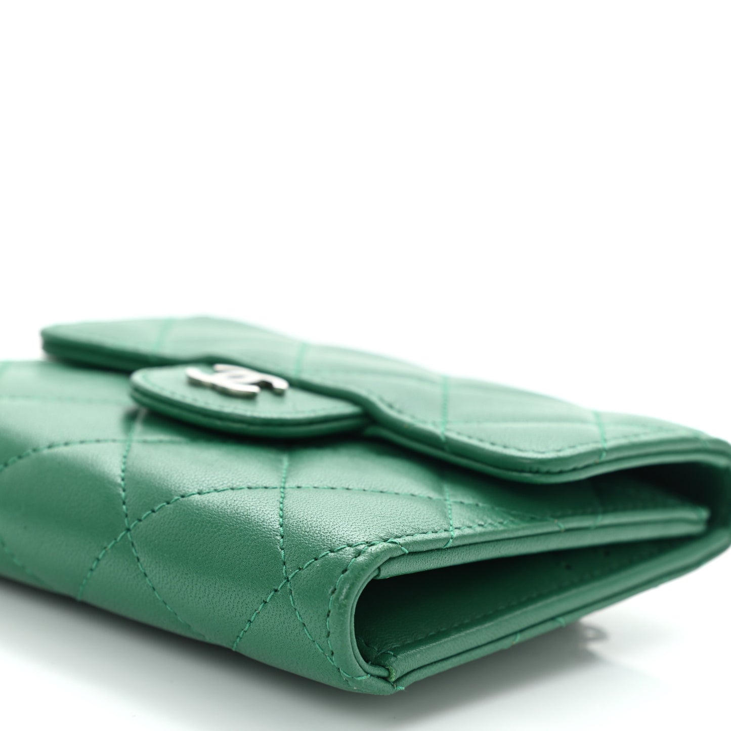 Lambskin Quilted Compact Flap Wallet Green