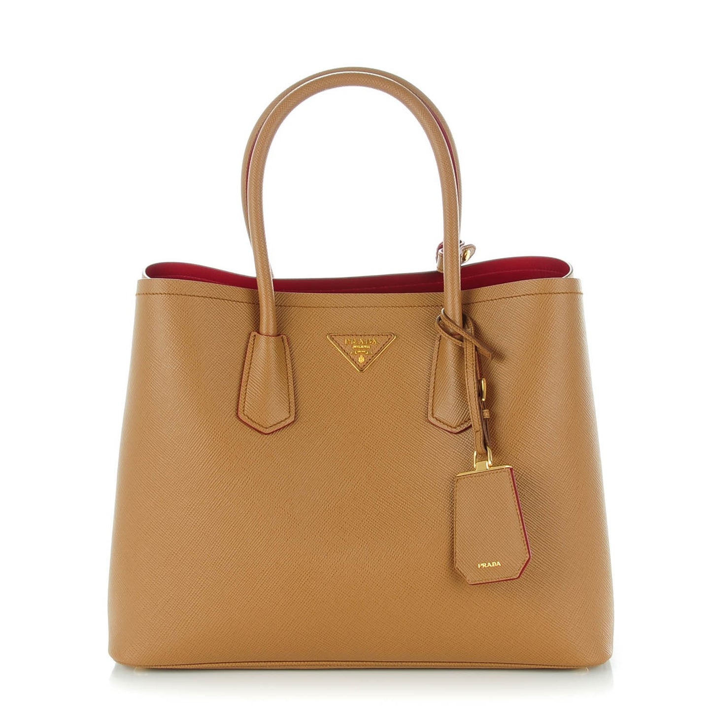 Saffiano Cuir Medium Double Bag Caramel Fuoco