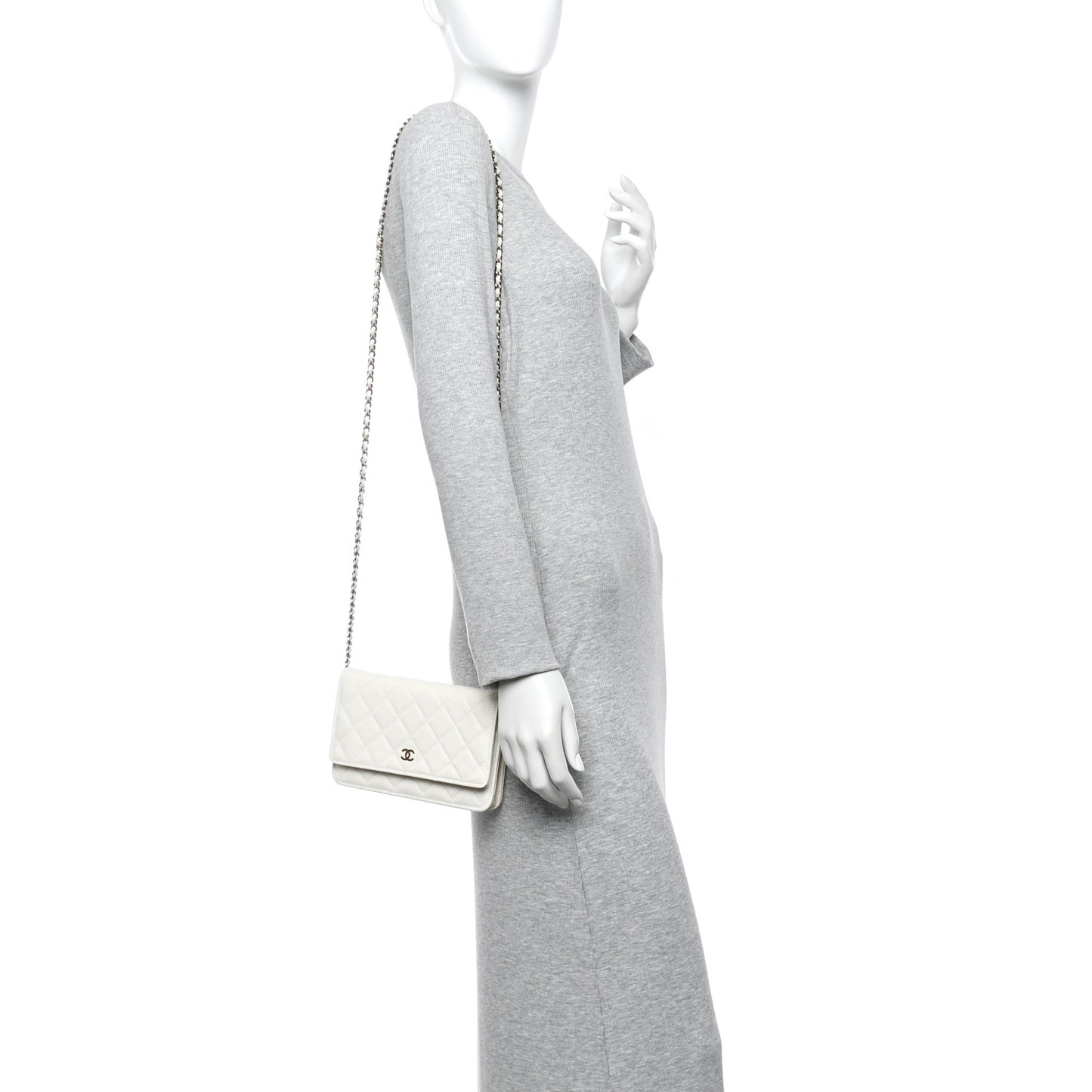 Caviar Quilted Wallet on Chain WOC White