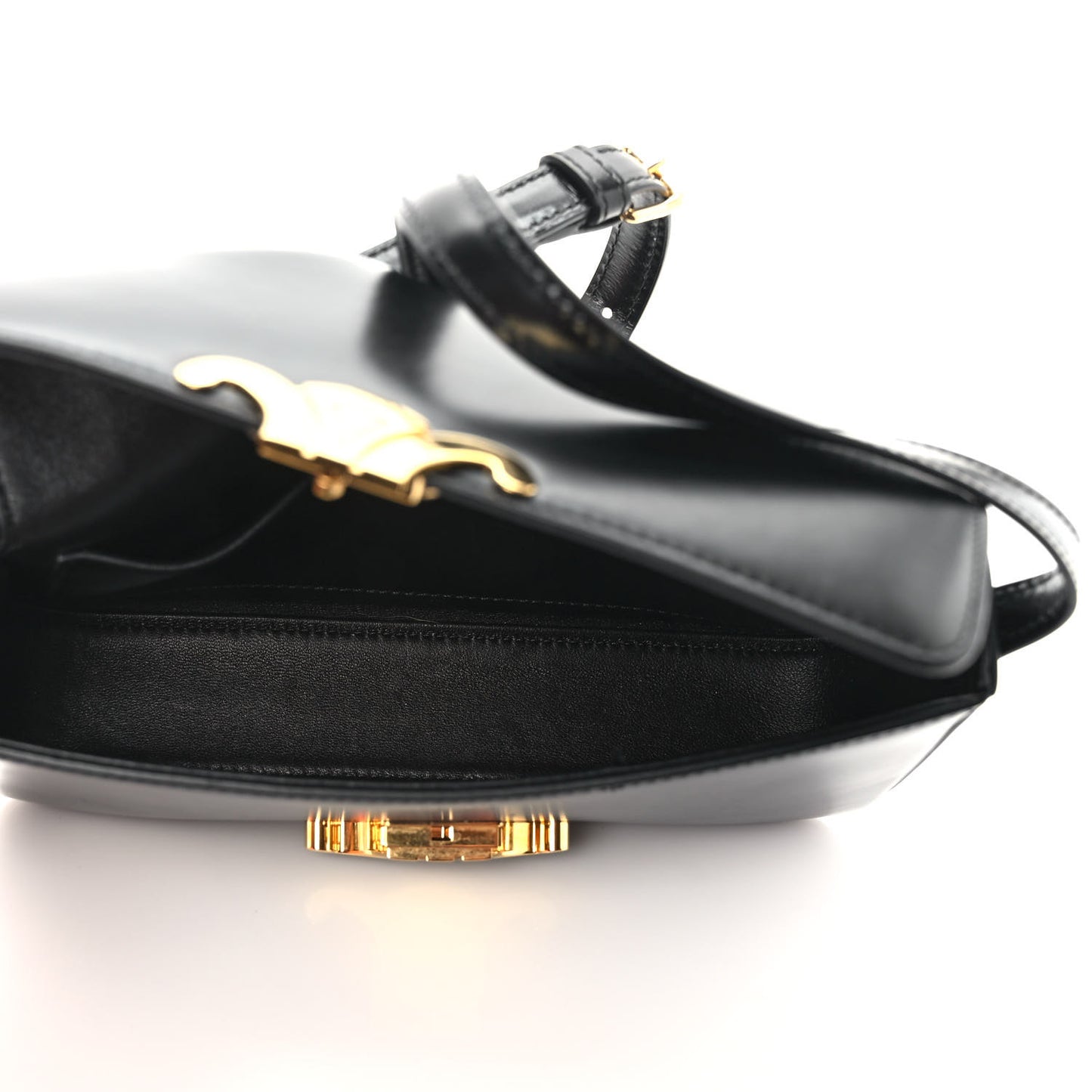 Shiny Calfskin Triomphe Shoulder Bag Black
