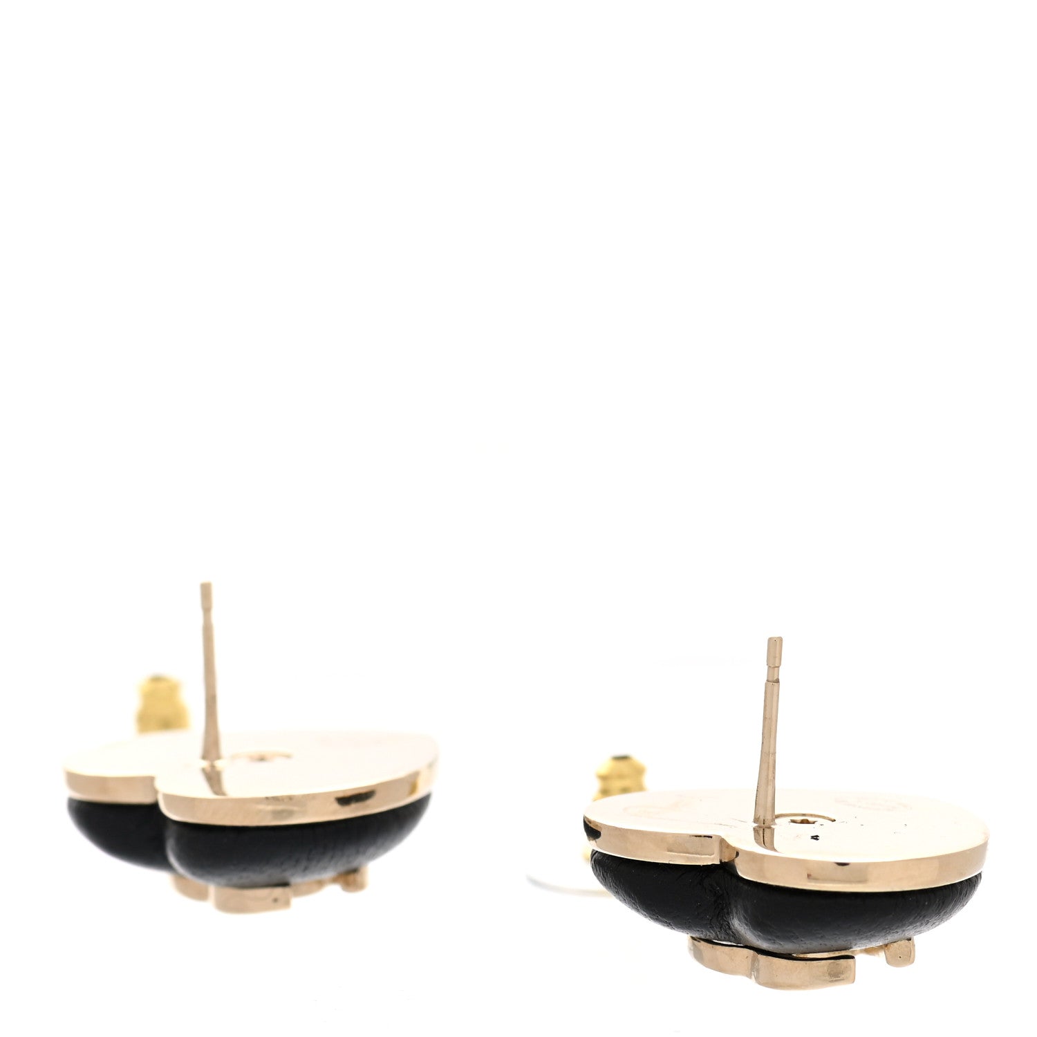 Chanel Lambskin CC Heart Earrings Black Gold 3 of 5