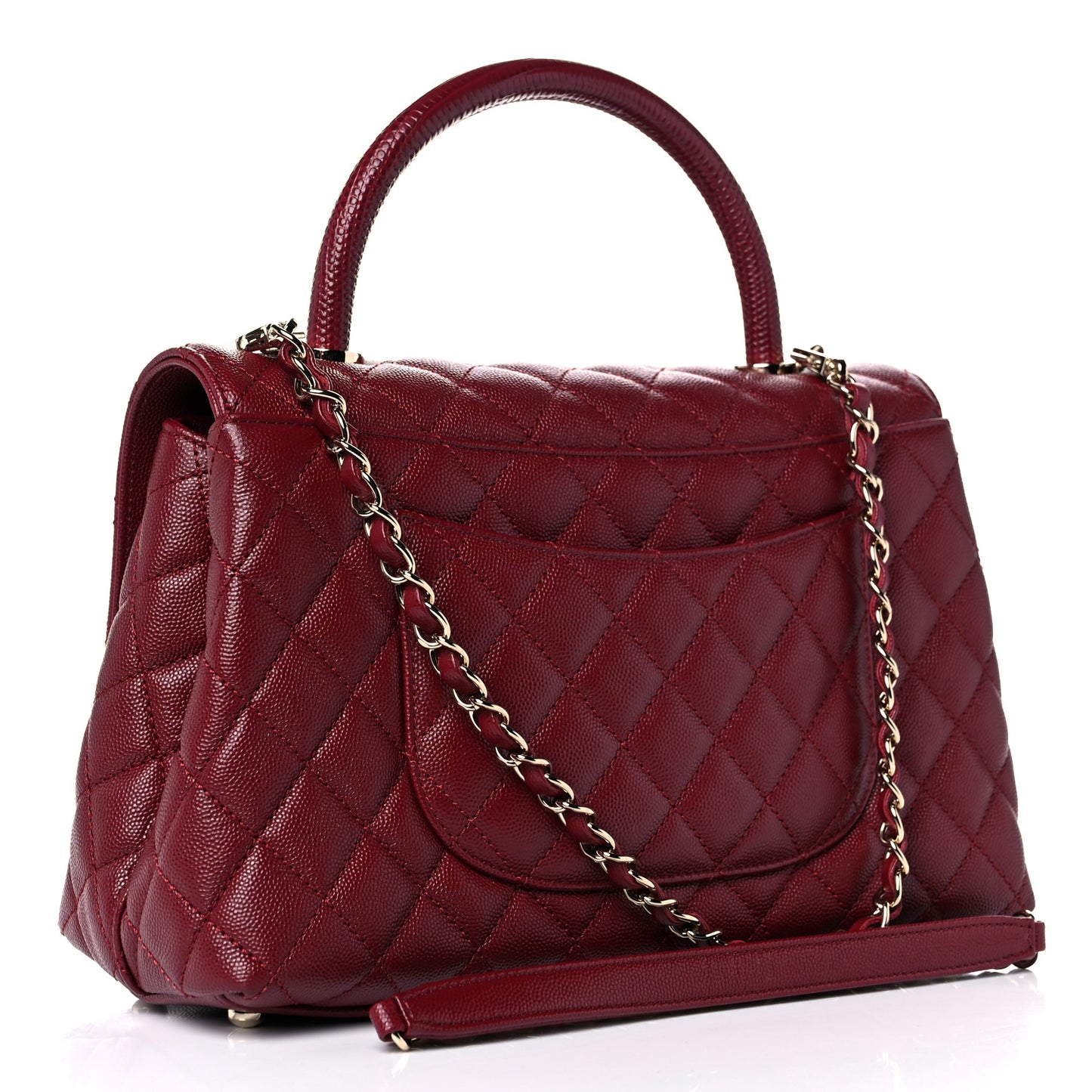 Caviar Lizard Embossed Quilted Small Coco Handle Flap Burgundy