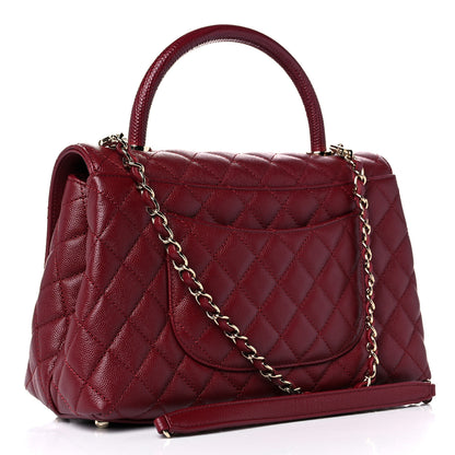 Chanel Caviar Lizard Embossed Quilted Small Coco Handle Flap Burgundy 3 of 10