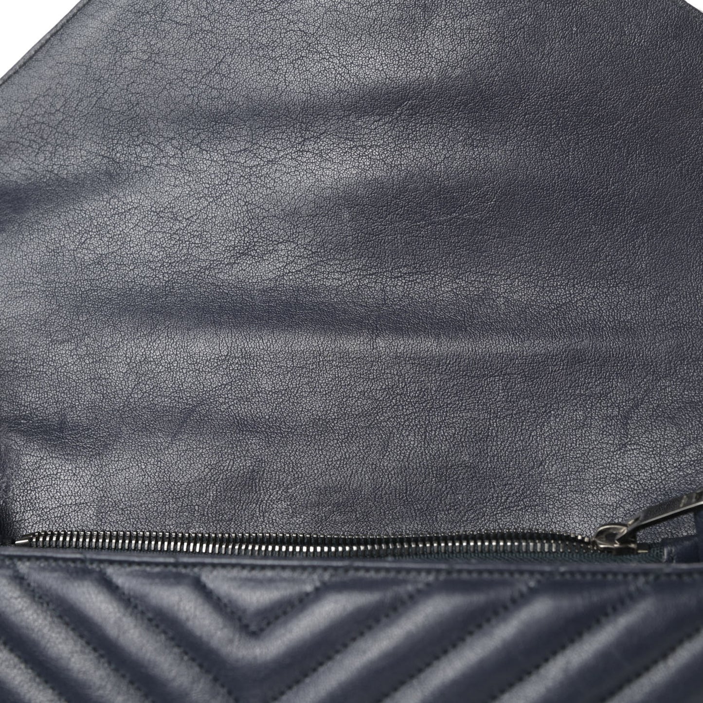 Sheepskin Matelasse Chevron Monogram Large College Satchel Navy Blue