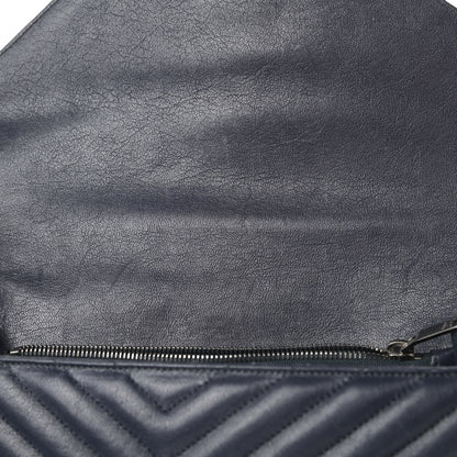 Saint Laurent Sheepskin Matelasse Chevron Monogram Large College Satchel Navy Blue 19 of 19