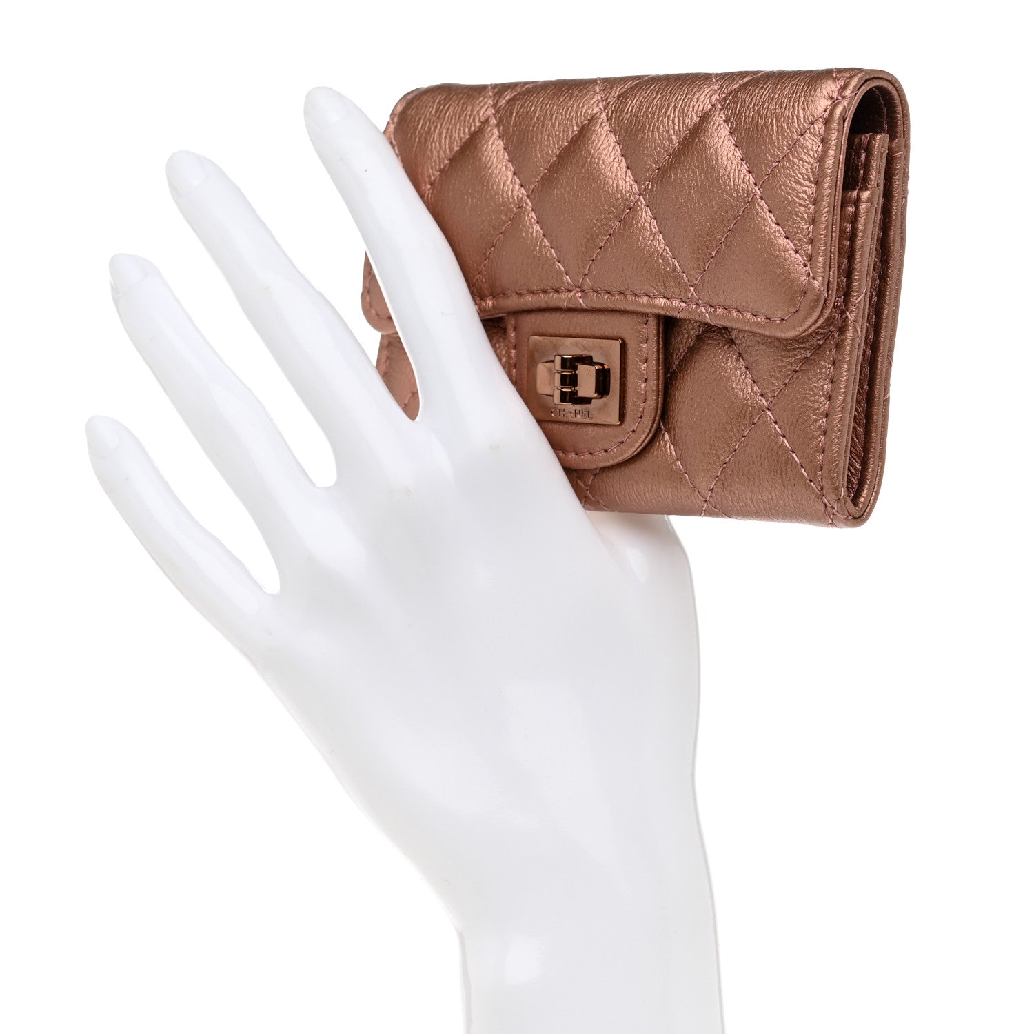 Chanel Metallic Calfskin Quilted Reissue Flap Card Holder Copper Pink 4 of 18