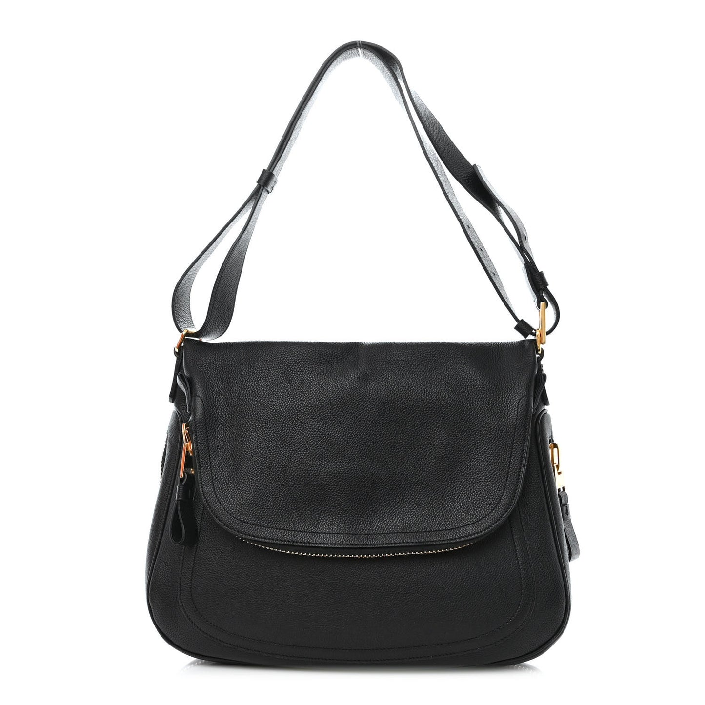 Grained Calfskin Large Jennifer Crossbody Bag Black