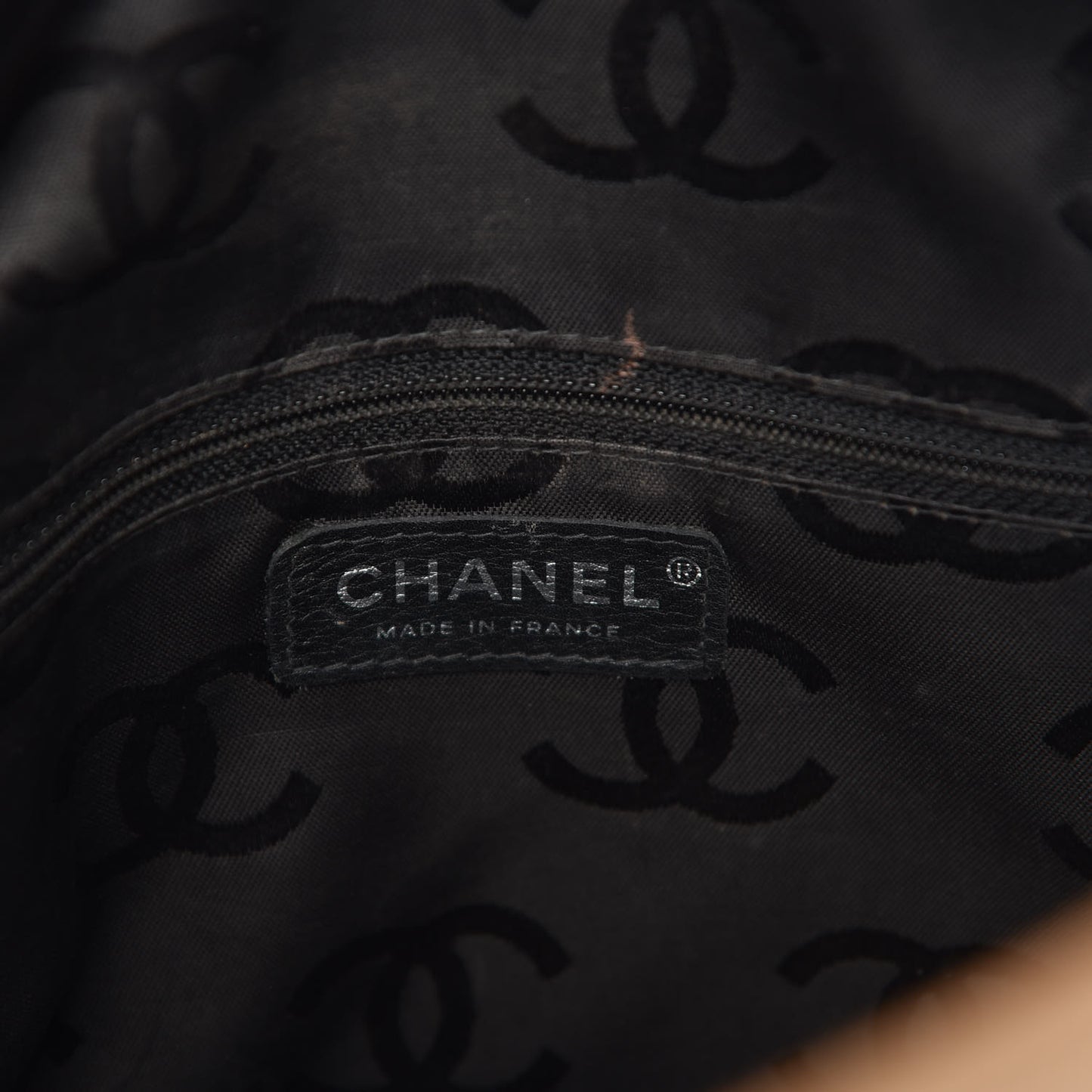 Calfskin Quilted Large Cambon Flap Beige Black