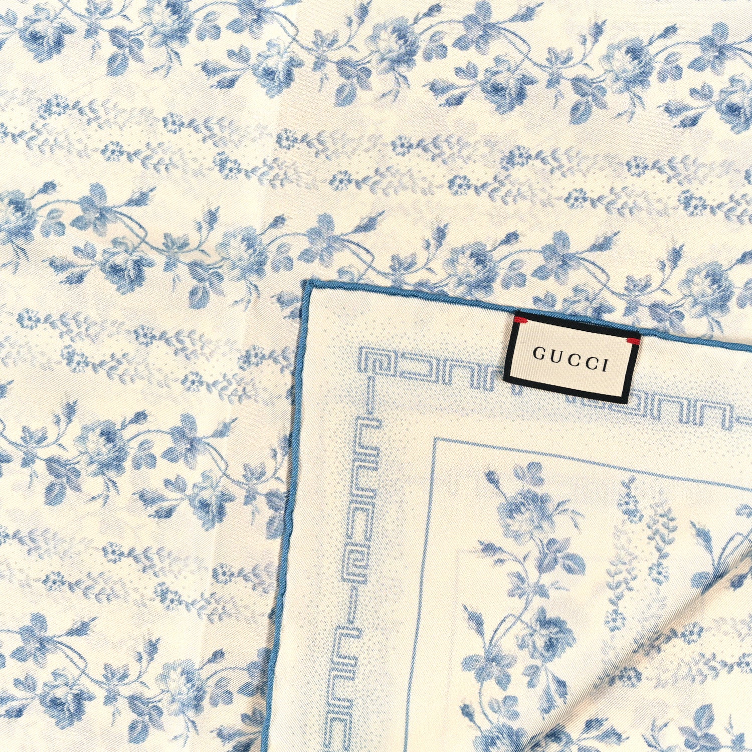 Gucci Silk Buds Square Scarf Blue White 2 of 3