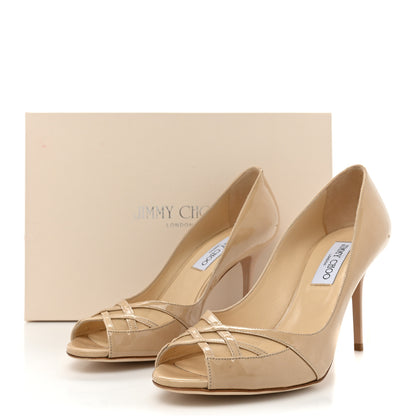 Jimmy Choo Patent Mesh Maven Peep Toe Pumps 39 Nude 13 of 13