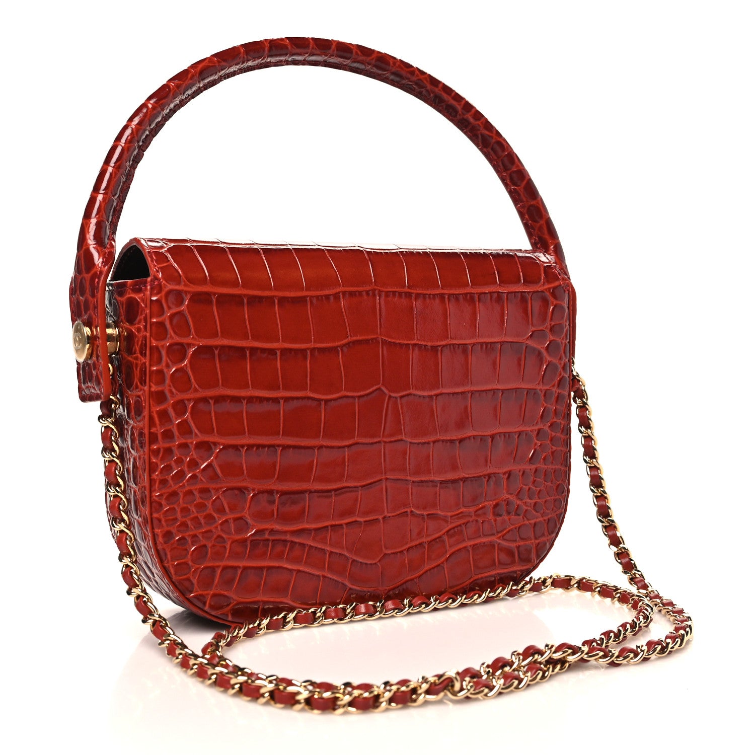 Chanel Calfskin Crocodile Embossed Turn Around Mini Flap Burgundy 3 of 11