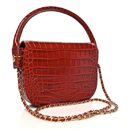 Chanel Calfskin Crocodile Embossed Turn Around Mini Flap Burgundy 3 of 11