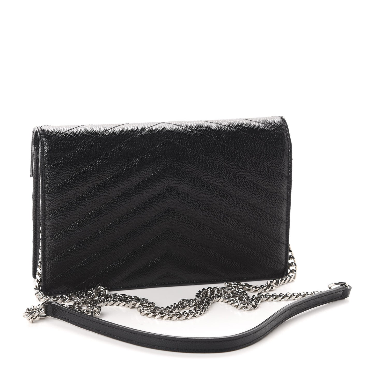 Grain De Poudre Matelasse Chevron Monogram Envelope Chain Wallet Black