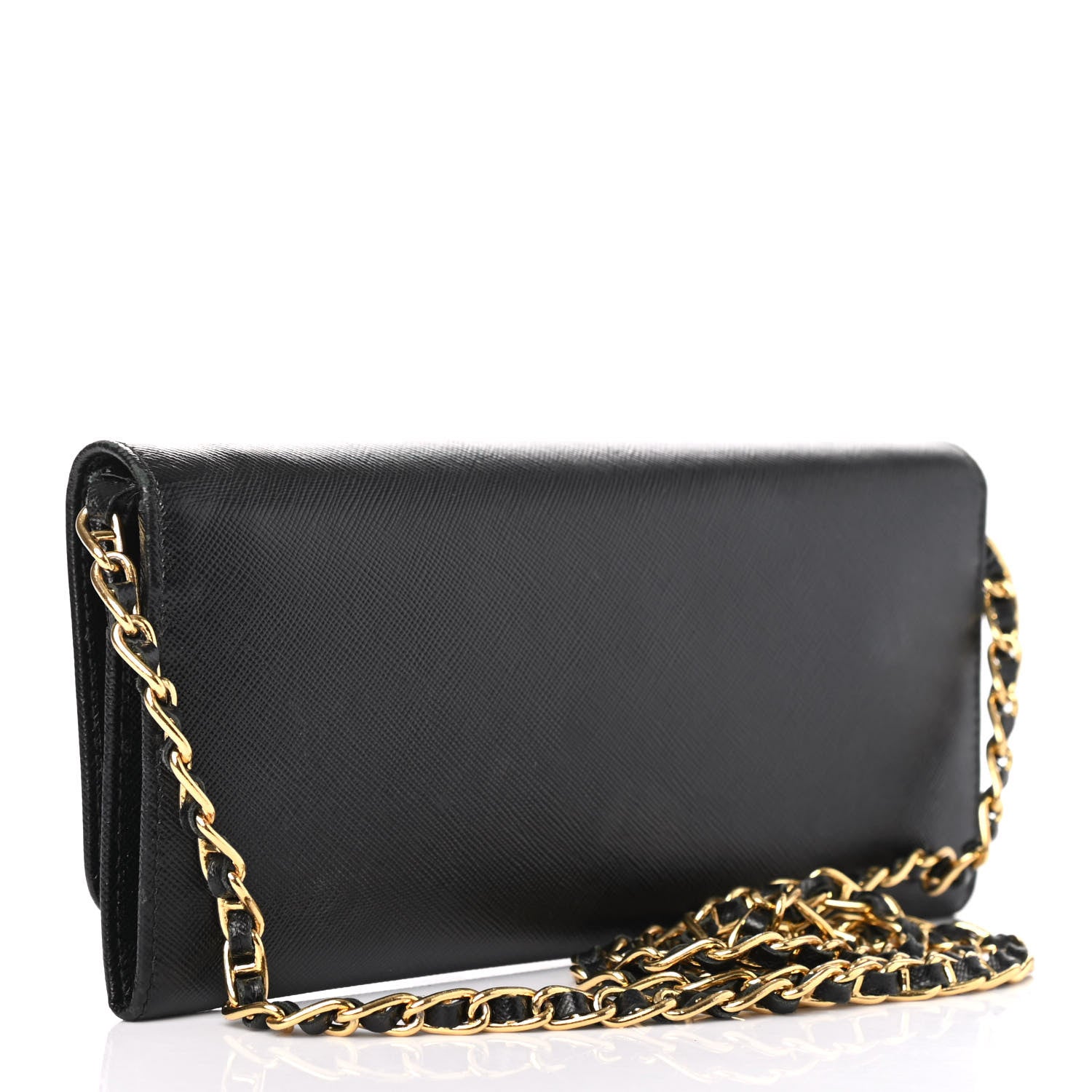 Prada Saffiano Metal Oro Chain Wallet Black 2 of 4