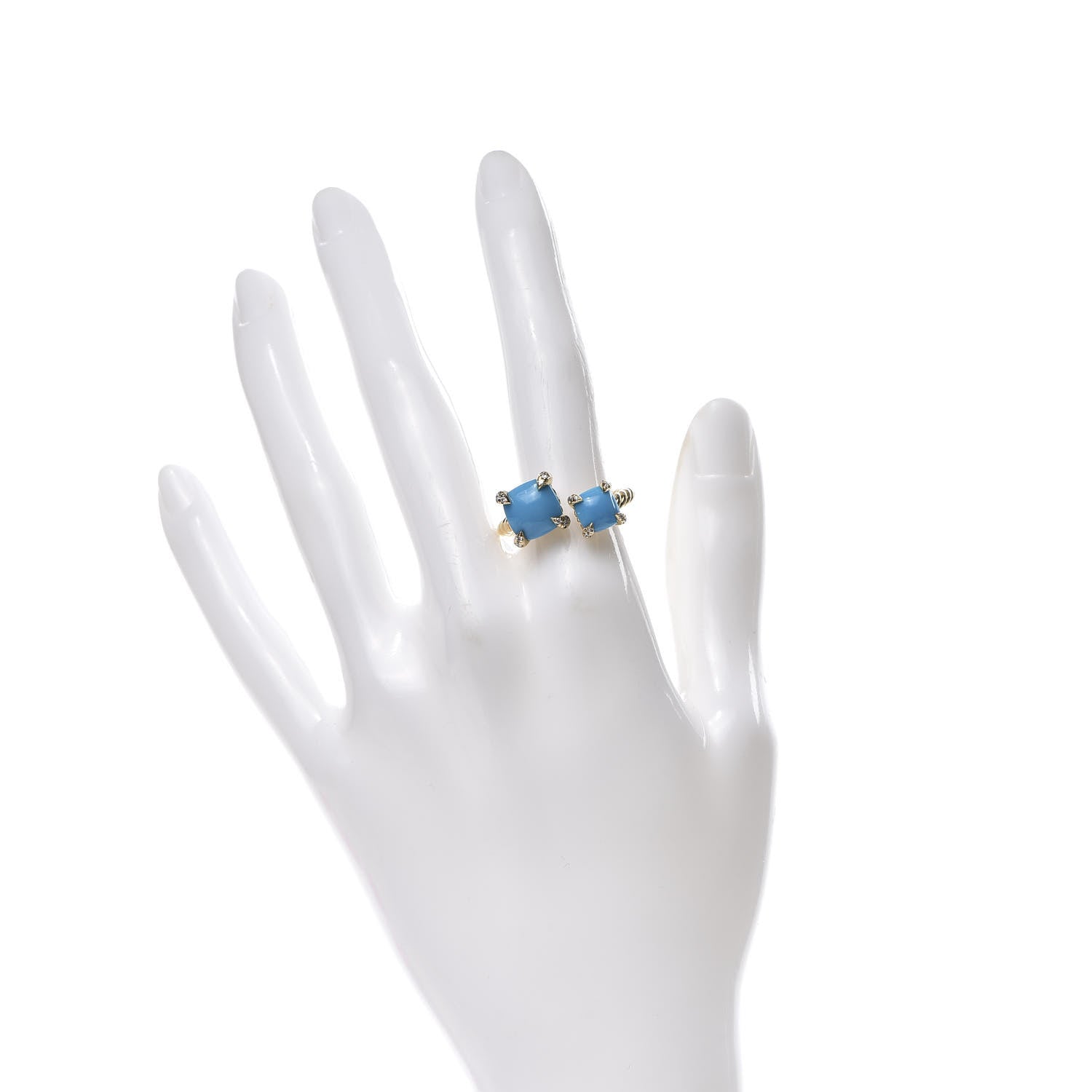 David Yurman 18K Yellow Gold Diamond Turquoise Chatelaine Bypass Ring 53 6.5 2 of 5