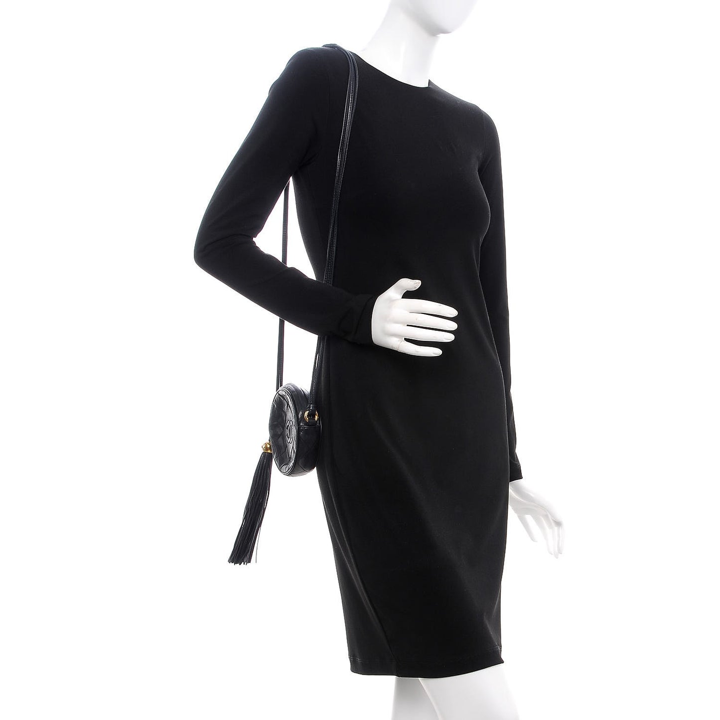 Lambskin Quilted Round Tassel Crossbody Bag Black