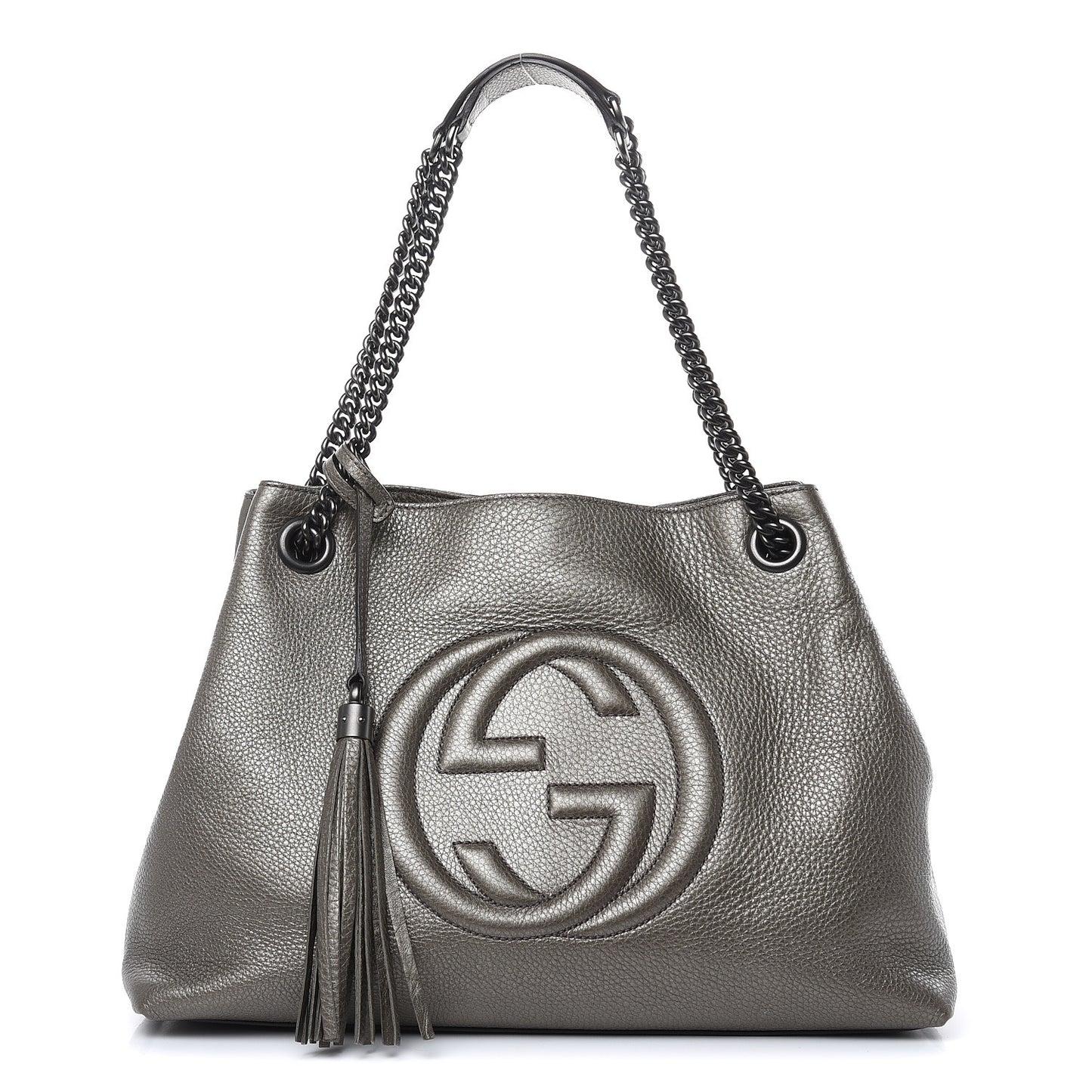Metallic Pebbled Calfskin Medium Soho Chain Shoulder Bag Sasso