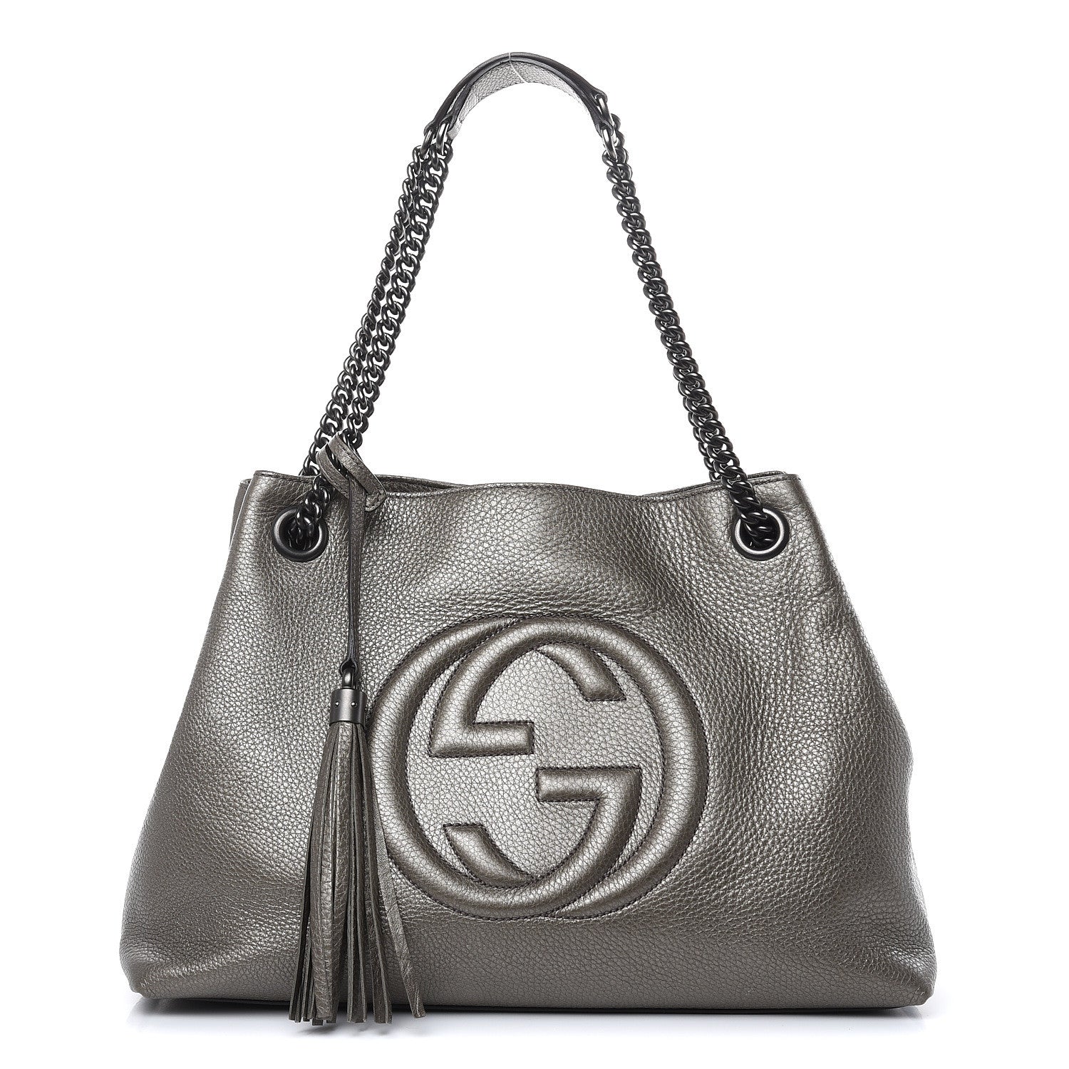 Gucci Metallic Pebbled Calfskin Medium Soho Chain Shoulder Bag Sasso 1 of 10