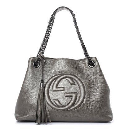 Gucci Metallic Pebbled Calfskin Medium Soho Chain Shoulder Bag Sasso 1 of 10