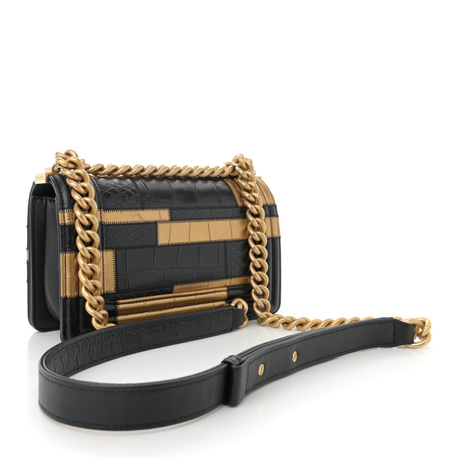 Chanel Crocodile Python Calfskin Embossed Small Boy Flap Black Gold 3 of 12