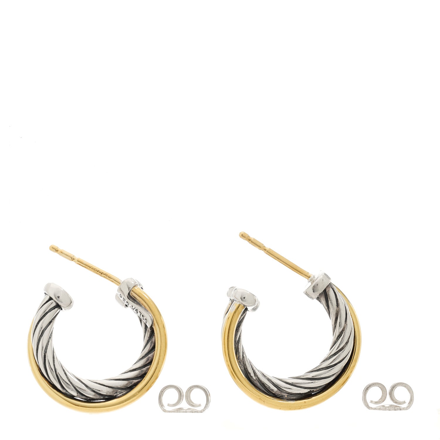 David Yurman Sterling Silver 18K Yellow Gold 17mm Crossover Cable Hoop Earrings 4 of 5