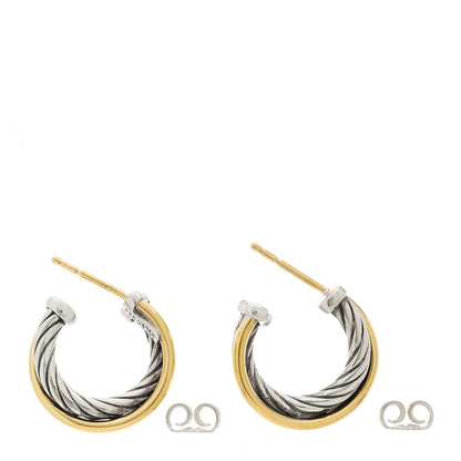 David Yurman Sterling Silver 18K Yellow Gold 17mm Crossover Cable Hoop Earrings 4 of 5