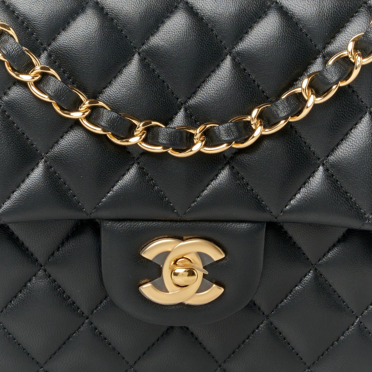 Lambskin Quilted Medium Double Flap Black