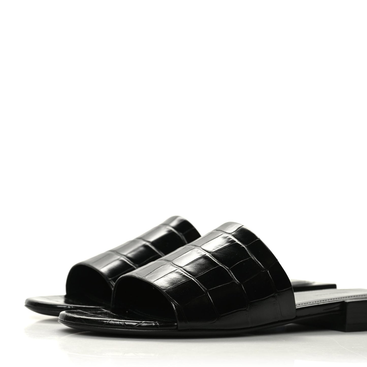Calfskin Logo Crocodile Embossed Box 5mm Slide Sandals 37 Black White