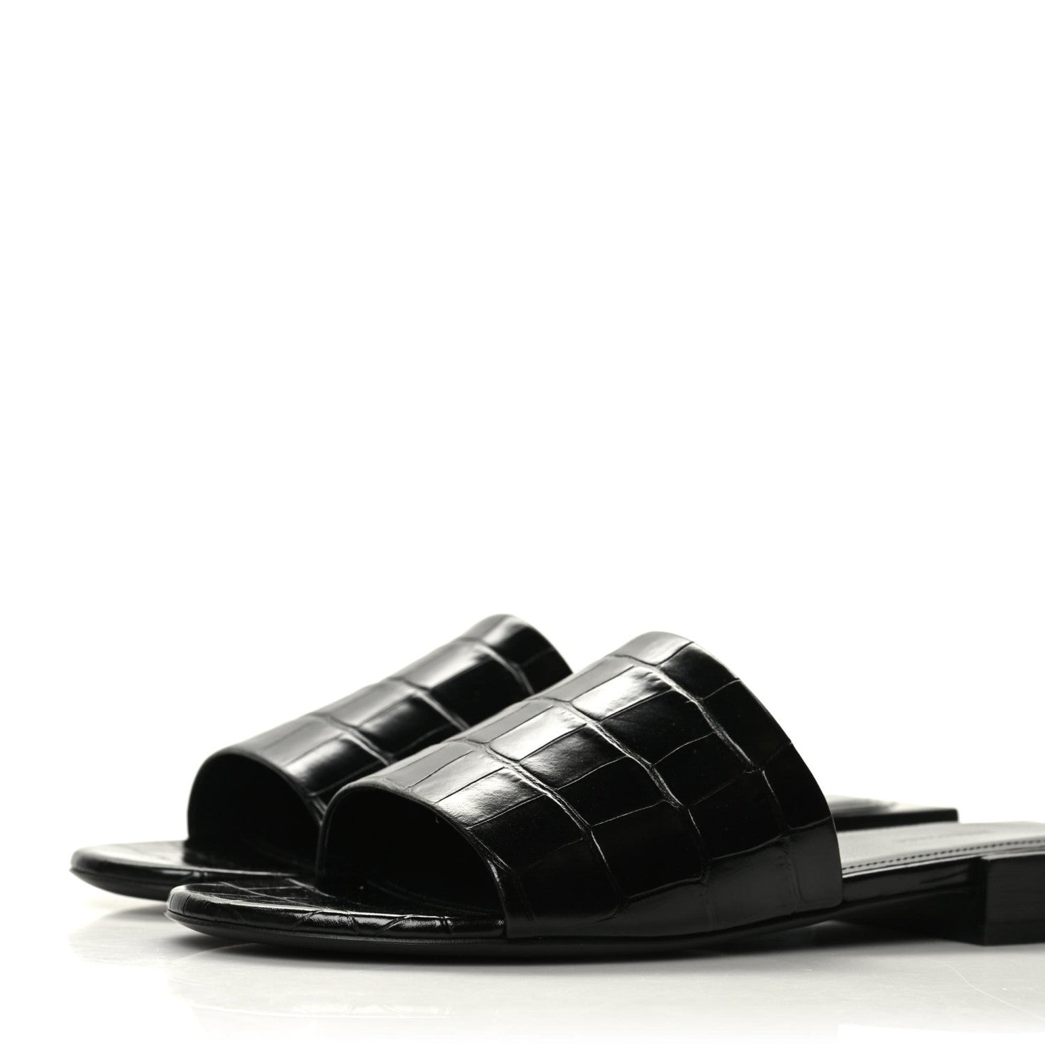 Balenciaga Calfskin Logo Crocodile Embossed Box 5mm Slide Sandals 37 Black White 3 of 10
