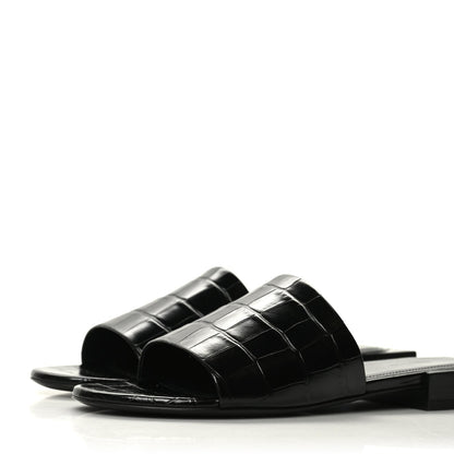 Balenciaga Calfskin Logo Crocodile Embossed Box 5mm Slide Sandals 37 Black White 3 of 10