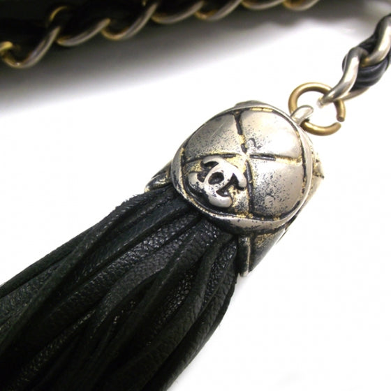 Lambskin Quilted Tassel Shoulder Bag Navy