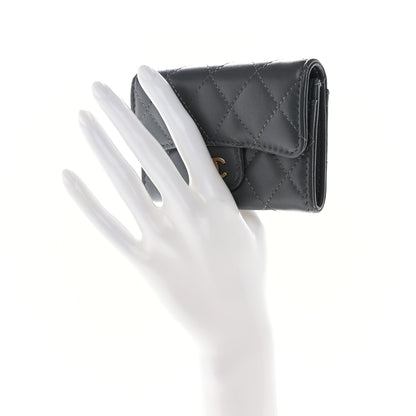 Chanel Lambskin Quilted Flap Card Holder Wallet Dark Grey 2 of 9