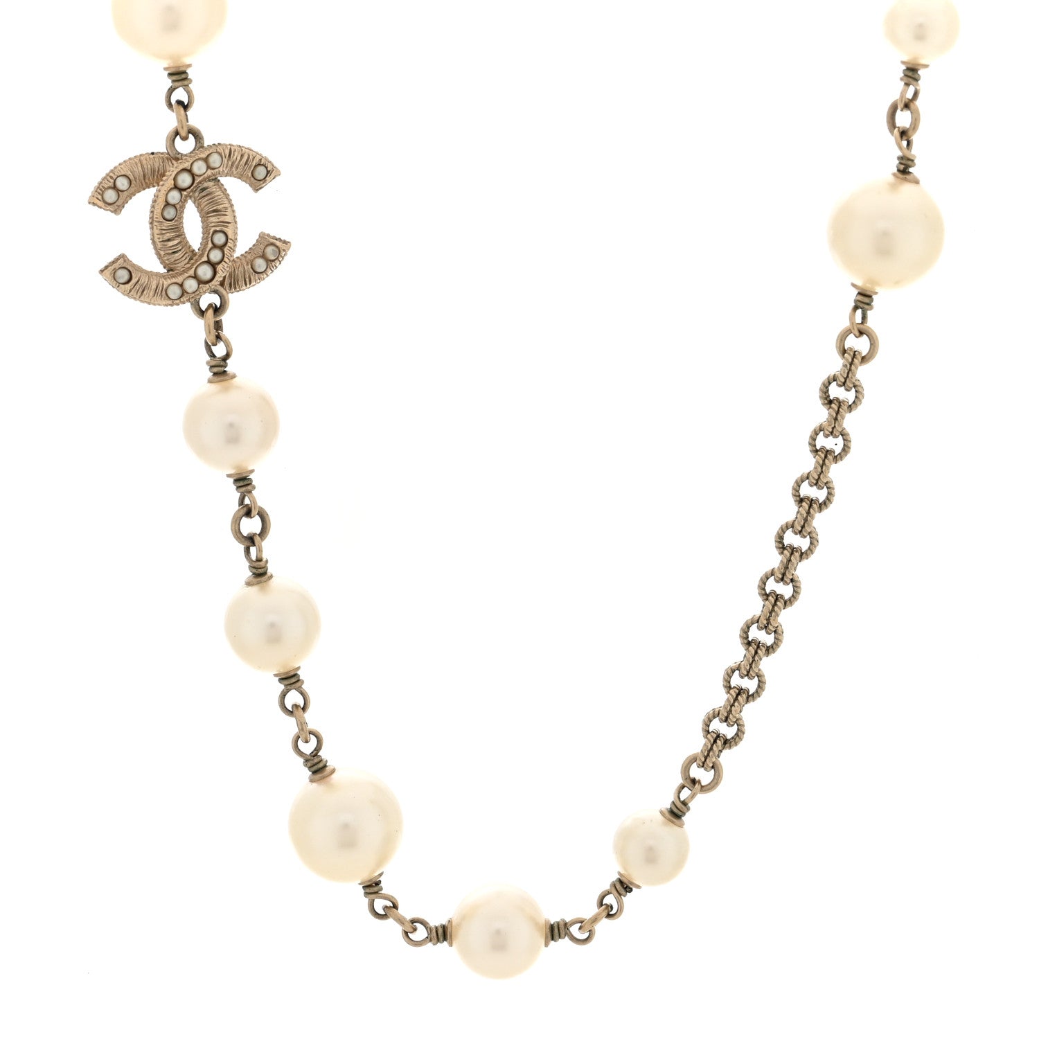Chanel Pearl Beaded CC Short Necklace White Gold 1 of 5
