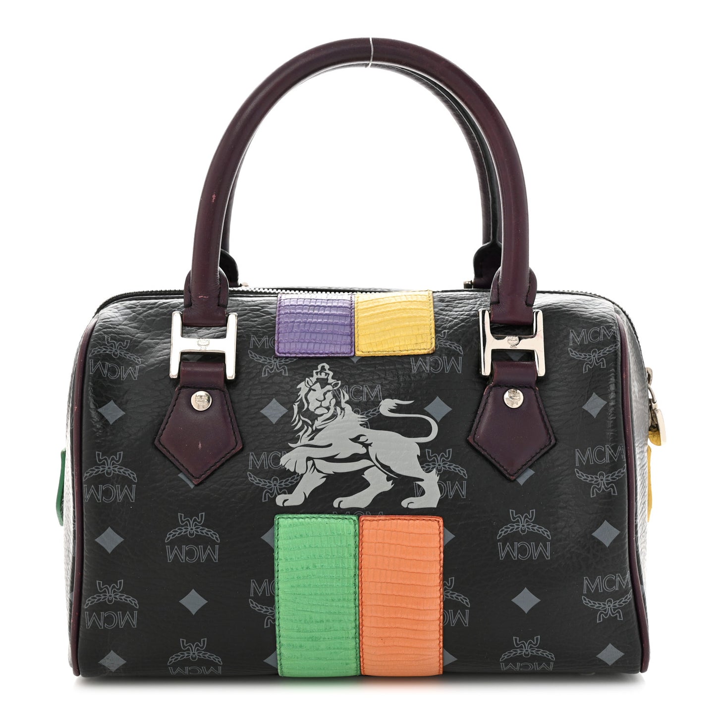 Visetos Striped Munich Lion Small Boston Satchel Black