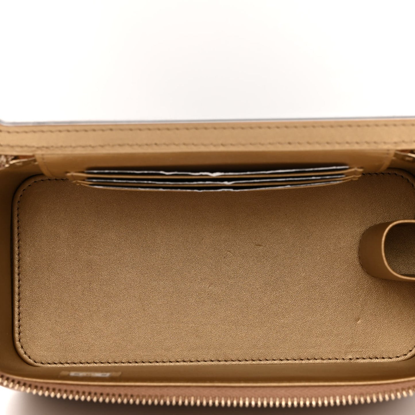 Lambskin Quilted Pearl Crush Small Vanity Case With Chain Beige
