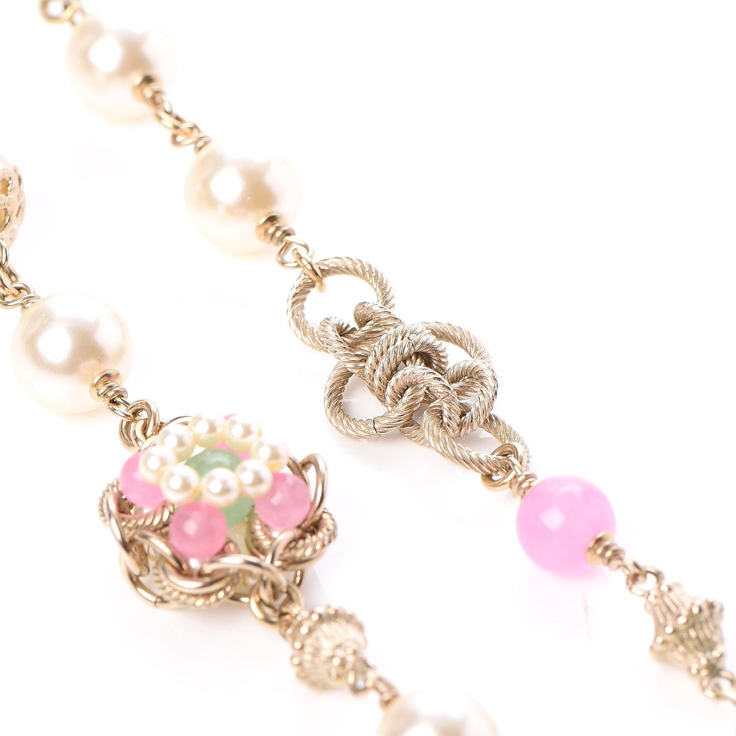 Pearl Beaded CC Long Necklace Pink Green
